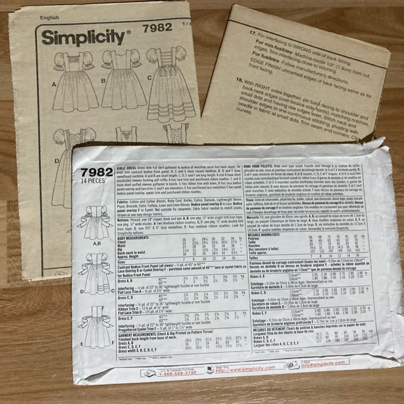 1997 Simplicity Girls Dress 7982 - Picture 2 of 4